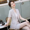 Elegant Plaid Formal Women Business Suits Summer Short Sleeve Professional Office Work Wear Blazers OL Styles Ladies Career Suit