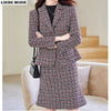 Elegant Plaid Formal Women Office Suit with Skirt Woman Business Tweed Suit Blazer and Skirt Set 2 Piece Chic Jacket Uniform