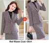 Elegant Plaid Office Ladies Formal Women Business Suits with Skirt and Jackets Coat Professional OL Styles Blazers Set Plus Size