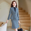 Elegant Plaid Office Ladies Formal Women Business Suits with Skirt and Jackets Coat Professional OL Styles Blazers Set Plus Size
