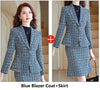 Elegant Plaid Office Ladies Formal Women Business Suits with Skirt and Jackets Coat Professional OL Styles Blazers Set Plus Size