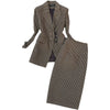 Elegant Plaids Suit Blazer Jacket +  Suit Skirt One Set Office Lady Business Casual Suit Sets