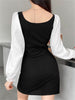 Elegant Puff Sleeve Square Neck Maid Dress Women Lace Edge Slit Sexy Mini Dresses Female High Waist Slim Fit Sundress