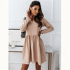 Elegant Pure Color Long Sleeve Mini Dress 2022 Autumn Party Dress Women V Neck Folds Black Office Lady Casual Clothes Robe Femme