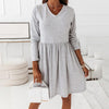 Elegant Pure Color Long Sleeve Mini Dress 2022 Autumn Party Dress Women V Neck Folds Black Office Lady Casual Clothes Robe Femme
