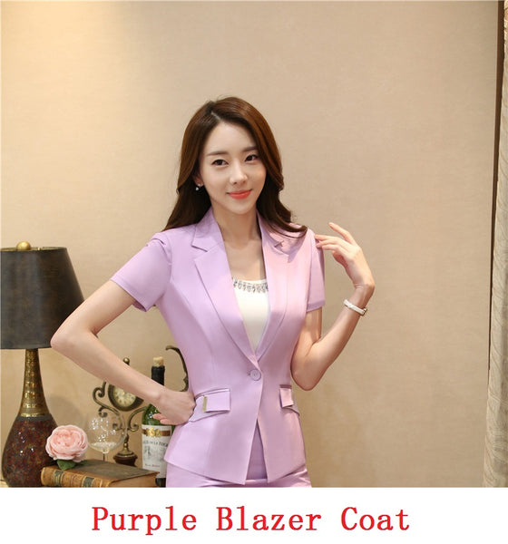 Elegant Purple Summer Short Sleeve Blazers Jackets For Buisness Women Formal  Styles Blazer Tops Outwear Clothes Ladies