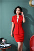 Elegant Red Slim Summer Short Sleeve Formal Women Business Suits With Tops and Skirt Ladies Office Work Wear Blazers Set