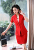 Elegant Red Slim Summer Short Sleeve Formal Women Business Suits With Tops and Skirt Ladies Office Work Wear Blazers Set