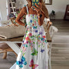 Elegant Ruffles Floral Print Women High Waist Dress Summer Three Quarter Sleeve Slim Fit Dress Female Loose V Neck Casual Dress