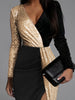 Elegant Sequin Dress Women Shiny Glitter Slit Long Sleeve Patchwork Lady Office Sexy Wrap V Neck Party Bodycon Dresses