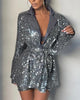 Elegant Sequins Blazers Women Long Sleeved Shiny Party Blazer Coat Silver Sequin Office Ladies Blazer Blouse Female