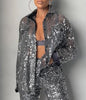 Elegant Sequins Blazers Women Long Sleeved Shiny Party Blazer Coat Silver Sequin Office Ladies Blazer Blouse Female
