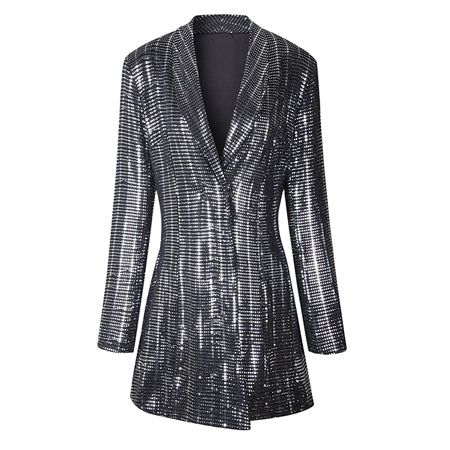 Elegant Sequins Women Blazer Jacket Fashion Mid-Long BlingBling High Waist Female Slim Suit Blazers Feminino Outwears AO539
