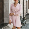 Elegant Sexy Double Breasted Ladies Suit Dress Solid Turn-down Collar Blazer Party Dress Autumn Women Casual Dresses New