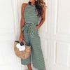 Elegant Sexy Jumpsuits Women Sleeveless Striped Jumpsuit Loose Trousers Wide Leg Pants Rompers Holiday Belted Leotard Overalls