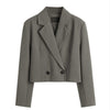 Elegant Short Blazer Women's Long Sleeve Notched Collar Double Breasted Jacket Casual Solid Office Work Vintage Coats