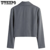 Elegant Short Blazer Women's Long Sleeve Notched Collar Double Breasted Jacket Casual Solid Office Work Vintage Coats