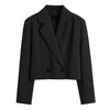 Elegant Short Blazer Women's Long Sleeve Notched Collar Double Breasted Jacket Casual Solid Office Work Vintage Coats