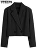 Elegant Short Blazer Women's Long Sleeve Notched Collar Double Breasted Jacket Casual Solid Office Work Vintage Coats