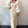 Elegant Single Breasted Knitted Sweater Lantern Sleeve Cardigan Coat V Neck Sleeveless Strap Spaghetti Sweater Dress 2 Piece Set