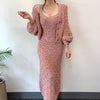 Elegant Single Breasted Knitted Sweater Lantern Sleeve Cardigan Coat V Neck Sleeveless Strap Spaghetti Sweater Dress 2 Piece Set