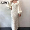 Elegant Single Breasted Knitted Sweater Lantern Sleeve Cardigan Coat V Neck Sleeveless Strap Spaghetti Sweater Dress 2 Piece Set