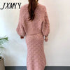 Elegant Single Breasted Knitted Sweater Lantern Sleeve Cardigan Coat V Neck Sleeveless Strap Spaghetti Sweater Dress 2 Piece Set