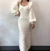 Elegant Single Breasted Knitted Sweater Lantern Sleeve Cardigan Coat V Neck Sleeveless Strap Spaghetti Sweater Dress 2 Piece Set