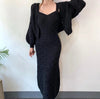 Elegant Single Breasted Knitted Sweater Lantern Sleeve Cardigan Coat V Neck Sleeveless Strap Spaghetti Sweater Dress 2 Piece Set