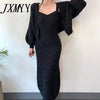 Elegant Single Breasted Knitted Sweater Lantern Sleeve Cardigan Coat V Neck Sleeveless Strap Spaghetti Sweater Dress 2 Piece Set