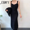 Elegant Single Breasted Knitted Sweater Lantern Sleeve Cardigan Coat V Neck Sleeveless Strap Spaghetti Sweater Dress 2 Piece Set