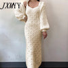 Elegant Single Breasted Knitted Sweater Lantern Sleeve Cardigan Coat V Neck Sleeveless Strap Spaghetti Sweater Dress 2 Piece Set