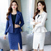 Elegant Skirt Suits Women 2023Autumn Winter Sashes Wool Blazer And Side Split Mini Pencil Skirts Suits Female Chic Sets