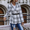 Elegant Slim Check Plaid Blazer Spring and Autumn Double-breasted Lapel Collar Long Sleeve Casual Office Lady (No Belt)