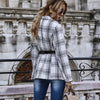 Elegant Slim Check Plaid Blazer Spring and Autumn Double-breasted Lapel Collar Long Sleeve Casual Office Lady (No Belt)
