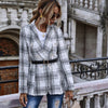 Elegant Slim Check Plaid Blazer Spring and Autumn Double-breasted Lapel Collar Long Sleeve Casual Office Lady (No Belt)