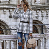 Elegant Slim Check Plaid Blazer Spring and Autumn Double-breasted Lapel Collar Long Sleeve Casual Office Lady (No Belt)