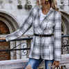 Elegant Slim Check Plaid Blazer Spring and Autumn Double-breasted Lapel Collar Long Sleeve Casual Office Lady (No Belt)