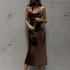 Elegant Spaghetti Strap Long Party Dress Women Cut Out Backless Satin Dress Summer Sexy Midi Dress Gown 2022