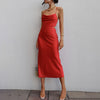 Elegant Spaghetti Strap Long Party Dress Women Cut Out Backless Satin Dress Summer Sexy Midi Dress Gown 2022