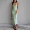 Elegant Spaghetti Strap Long Party Dress Women Cut Out Backless Satin Dress Summer Sexy Midi Dress Gown 2022