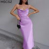 Elegant Spaghetti Strap Long Party Dress Women Cut Out Backless Satin Dress Summer Sexy Midi Dress Gown 2022