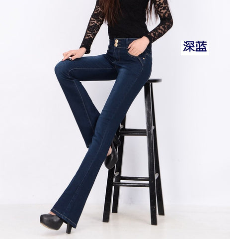 Elegant Spring High Waist Flare Jeans Pants Plus Size Stretch Skinny Jeans Women Wide Leg Slim Hip Denim Boot Cuts Long Trousers