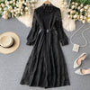 Elegant Stand Collar Women Lace Dress Sweet Hollow Out Slim Long Sleeve Midi Long Dress 2023 Spring High waist Party Vestidos