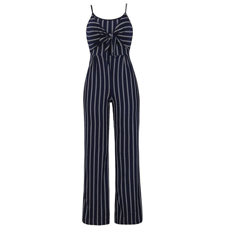Elegant Striped Sexy Spaghetti Strap Rompers Womens Jumpsuit Sleeveless BacklessBow Casual Wide legs Jumpsuits Leotard F#J07