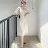 Elegant Summer Dress 2022  Hepburn Style Bat Sleeve Bind Waist Midi French Dresses Runway Office Lady