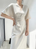 Elegant Summer Dress 2022  Hepburn Style Bat Sleeve Bind Waist Midi French Dresses Runway Office Lady