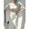 Elegant Summer Dress 2022  Hepburn Style Bat Sleeve Bind Waist Midi French Dresses Runway Office Lady