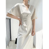 Elegant Summer Dress 2022  Hepburn Style Bat Sleeve Bind Waist Midi French Dresses Runway Office Lady