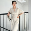 Elegant Summer Dress 2022  Hepburn Style Bat Sleeve Bind Waist Midi French Dresses Runway Office Lady